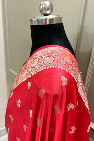 Peach Chaman Buti Katan Silk Banarasi Saree