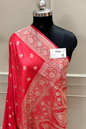Peach Chaman Buti Katan Silk Banarasi Saree