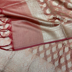 Peach Dracula Buta Banarasi Silk Suit