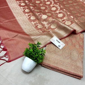 Peach Dracula Buta Banarasi Silk Suit