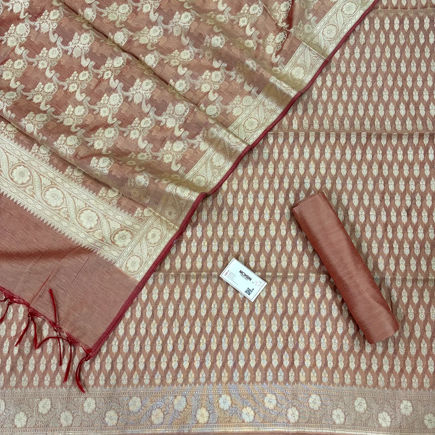 Peach Dracula Buti Banarasi Silk Suit