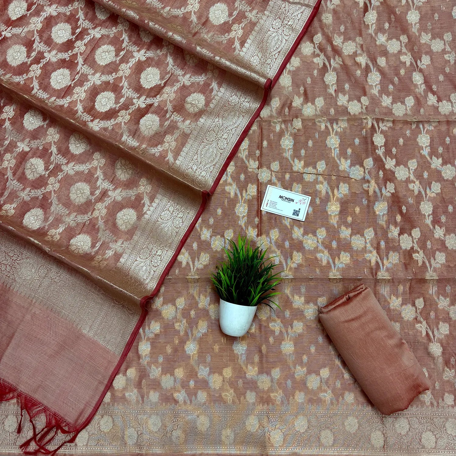 Peach Dracula Jaal Banarasi Silk Suit