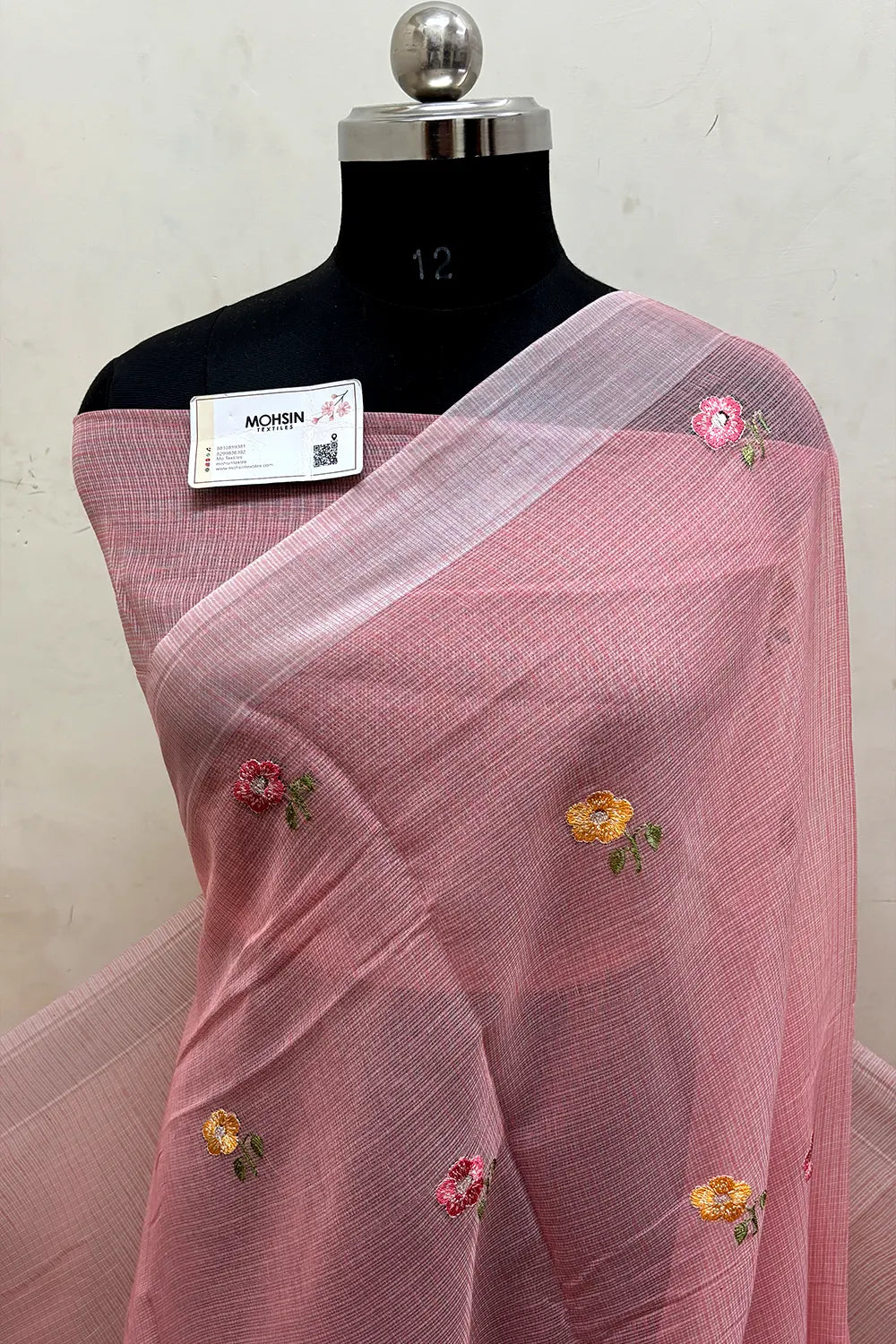 Peach Embroidery Lilen Silk Banarasi Saree