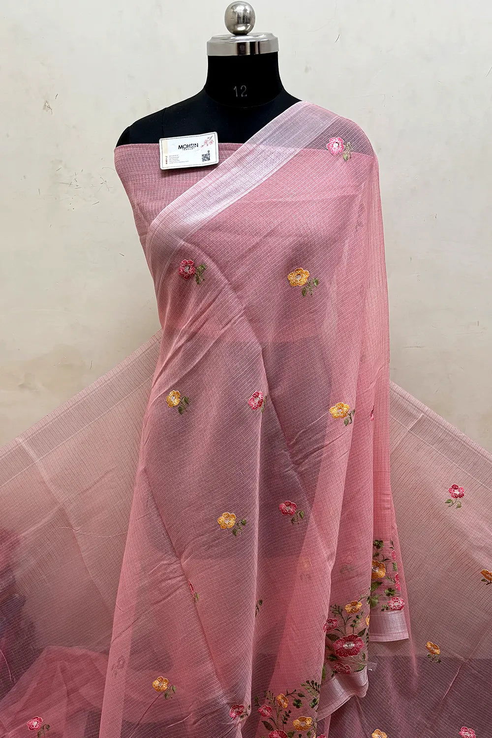 Peach Embroidery Lilen Silk Banarasi Saree