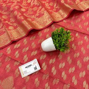 Peach Golden Zari Banarasi Silk Suit
