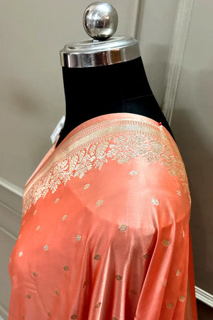 Peach Hawahawai Buti Katan Silk Banarasi Saree