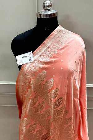 Peach Hawahawai Buti Katan Silk Banarasi Saree