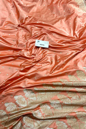 Peach Hawahawai Buti Katan Silk Banarasi Saree