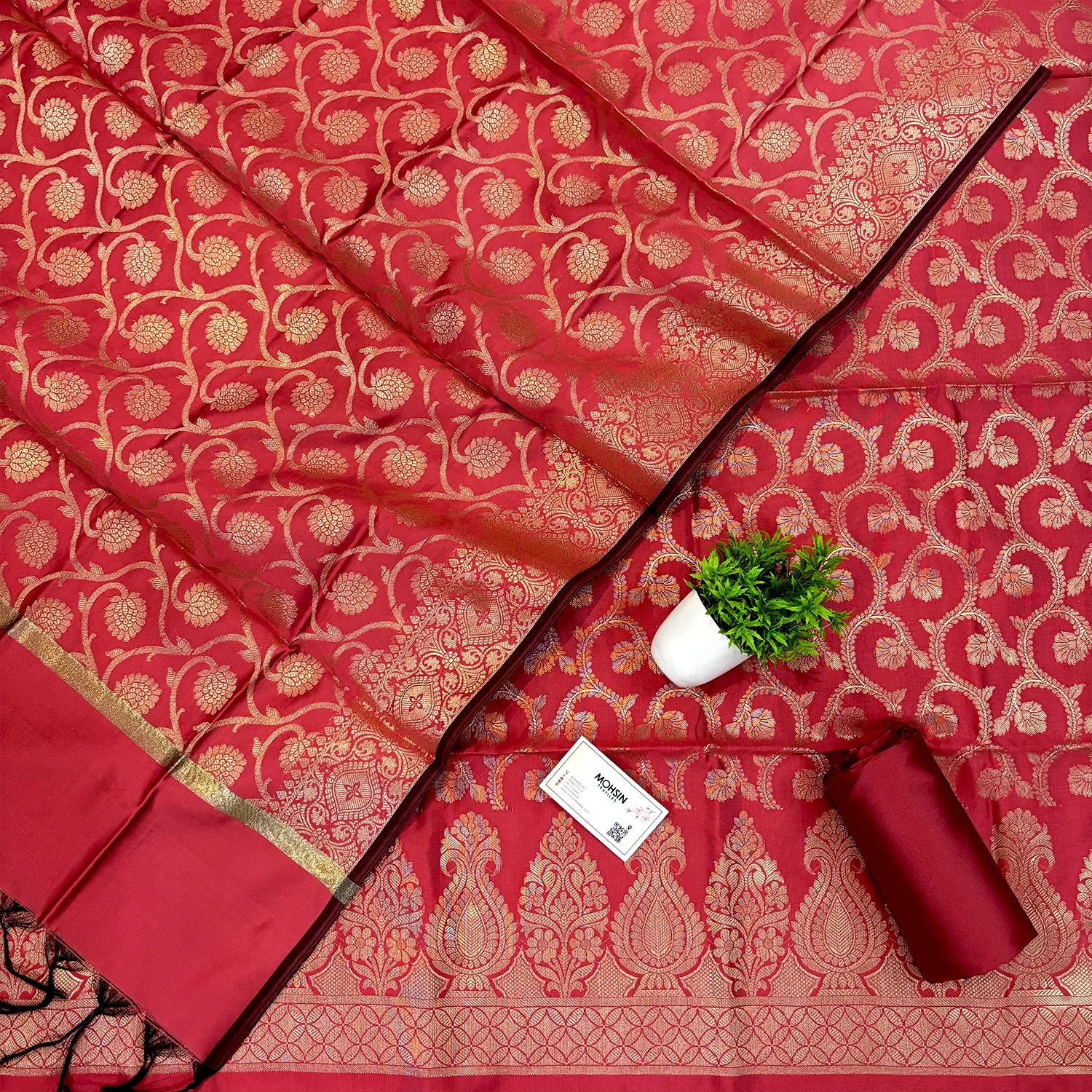 Peach Kalgha Jaal Satin Silk Banarasi Suit