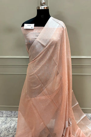Peach Linen Silk Banarasi Saree