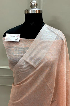 Peach Linen Silk Banarasi Saree