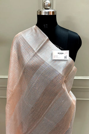 Peach Linen Silk Banarasi Saree