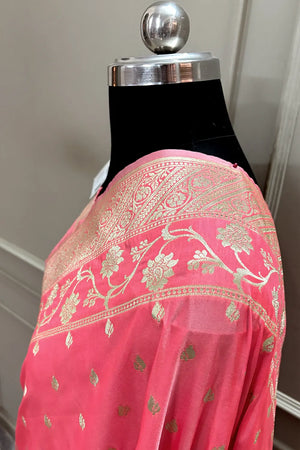 Peach Mahinki Buti Katan Silk Banarasi Saree