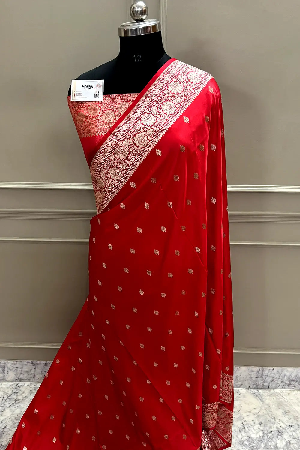 Peach Mario Patti Katan Mashru Silk Banarasi Saree