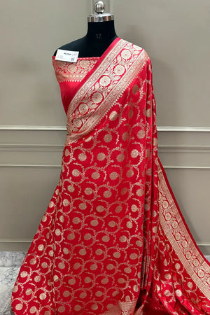 Peach Murmuri Jaal Katan Silk Banarasi Saree
