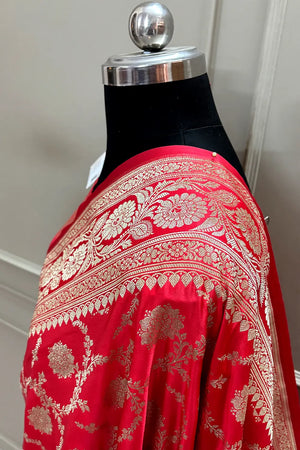 Peach Murmuri Jaal Katan Silk Banarasi Saree