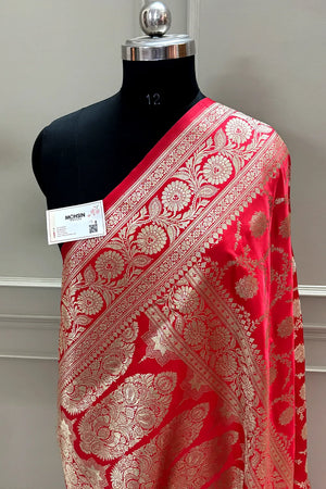 Peach Murmuri Jaal Katan Silk Banarasi Saree