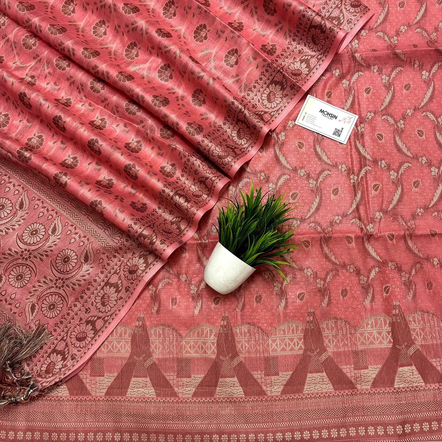 Peach Namo Ghat Cotton Silk Banarasi Suit