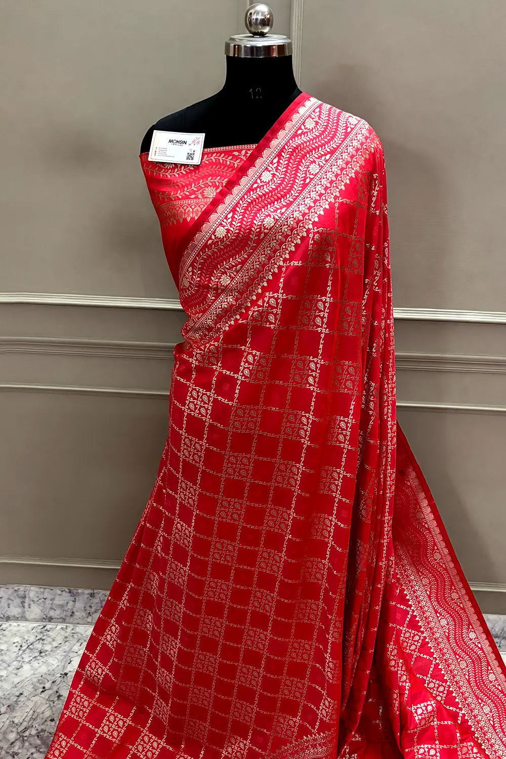 Peach Pi Jaal Katan Silk Banarasi Saree