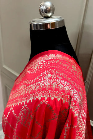 Peach Pi Jaal Katan Silk Banarasi Saree