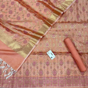 Peach Pink Meena Katan Silk Banarasi Suit