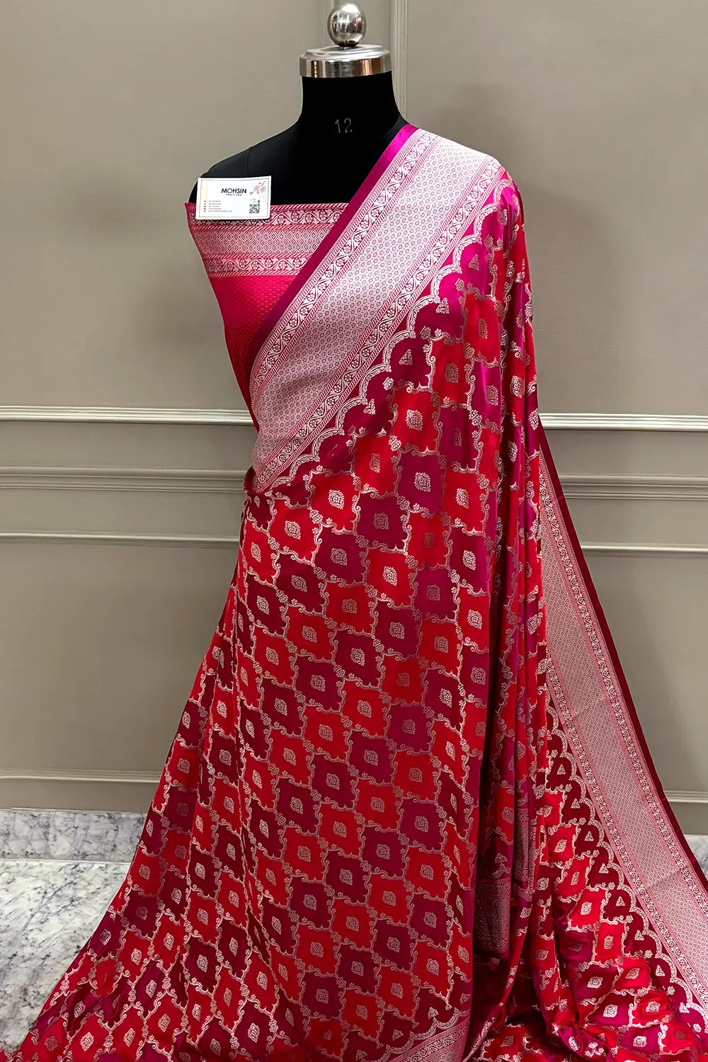 Peach Pink Rangkaat Zari Katan Mashru Silk Banarasi Saree