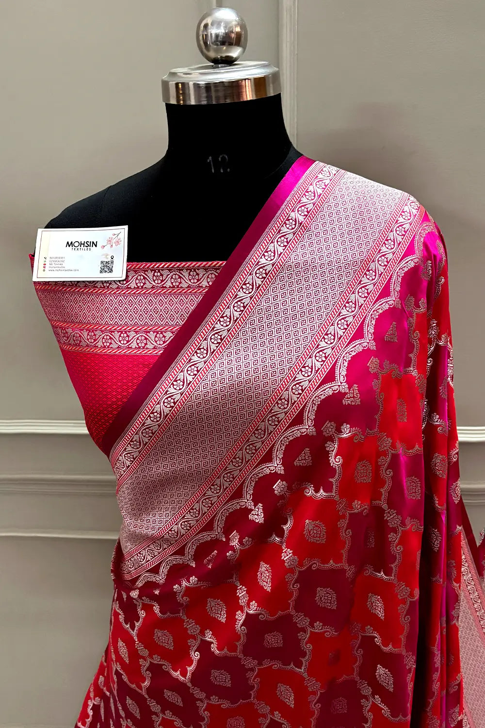 Peach Pink Rangkaat Zari Katan Mashru Silk Banarasi Saree