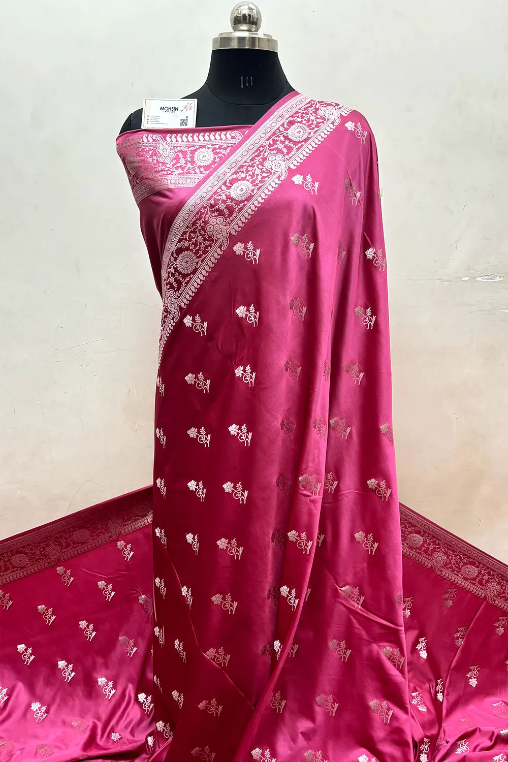 Peach Pink Zari Katan Silk Banarasi Saree