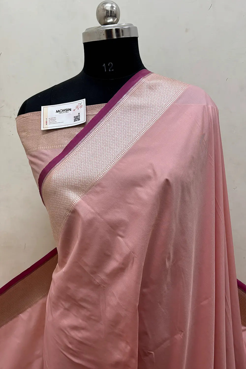 Peach Plain Ghat Katan Silk Banarasi Saree