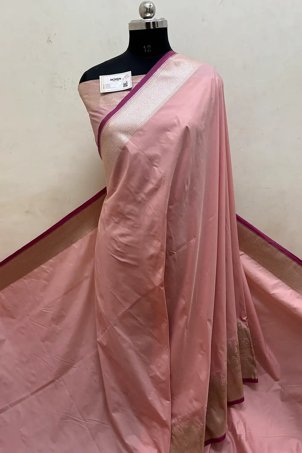 Peach Plain Ghat Katan Silk Banarasi Saree