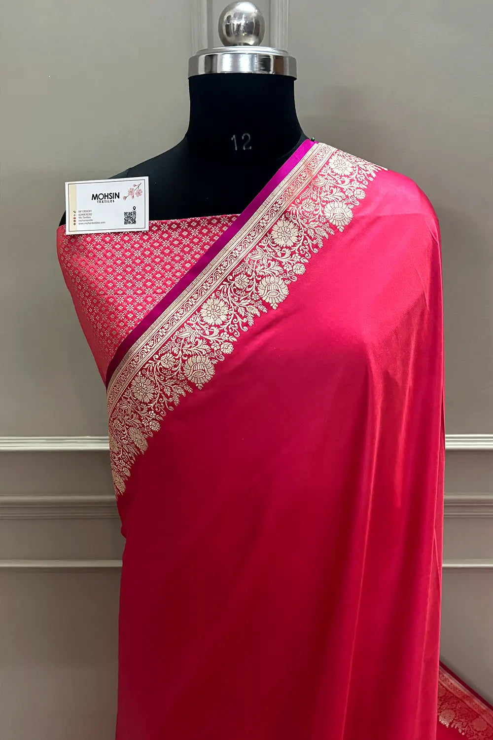 Peach Plain Zari Border Katan Silk Banarasi Saree