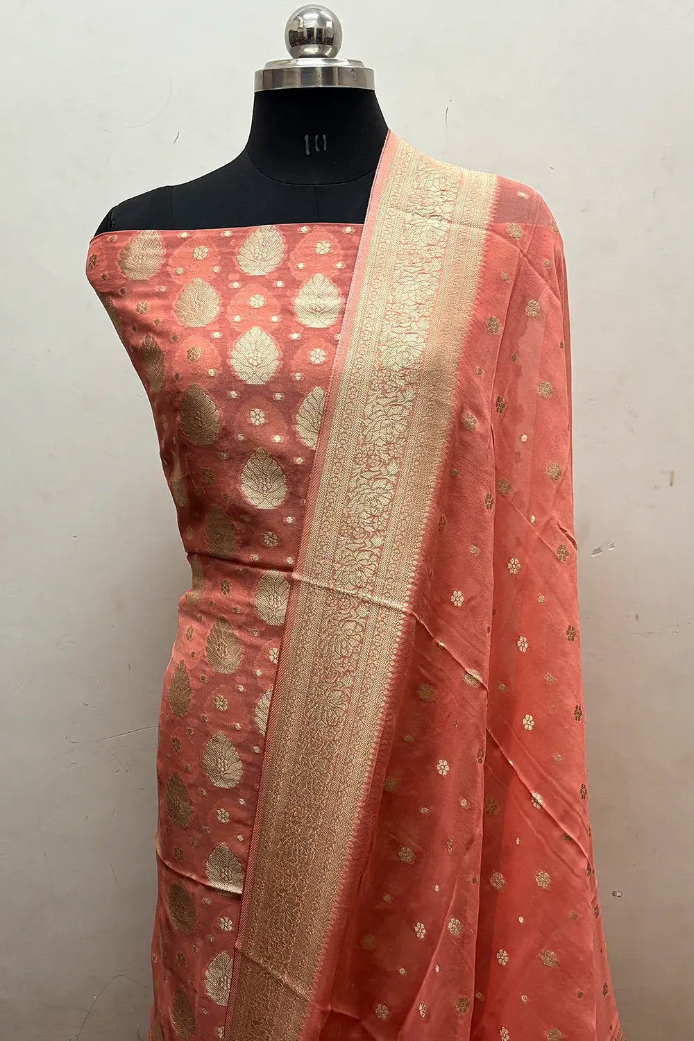 Peach Pure Viscose Georgette Banarasi Suit