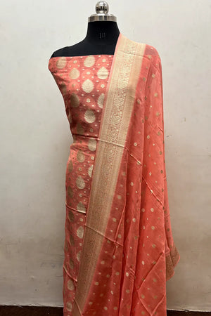 Peach Pure Viscose Georgette Banarasi Suit