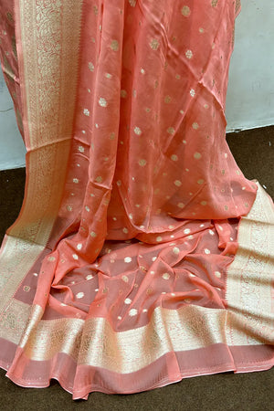 Peach Pure Viscose Georgette Banarasi Suit