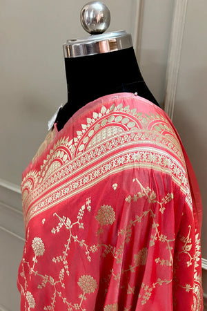 Peach Quantum Jaal Katan Silk Banarasi Saree