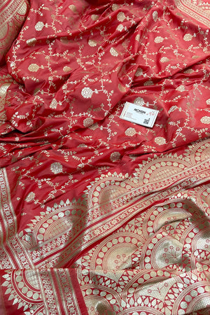 Peach Quantum Jaal Katan Silk Banarasi Saree