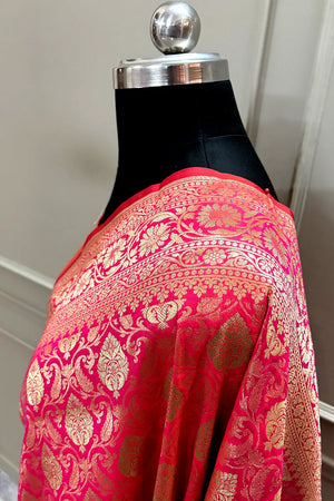 Peach Rajvada Buti Katan Silk Banarasi Saree