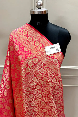 Peach Rajvada Buti Katan Silk Banarasi Saree