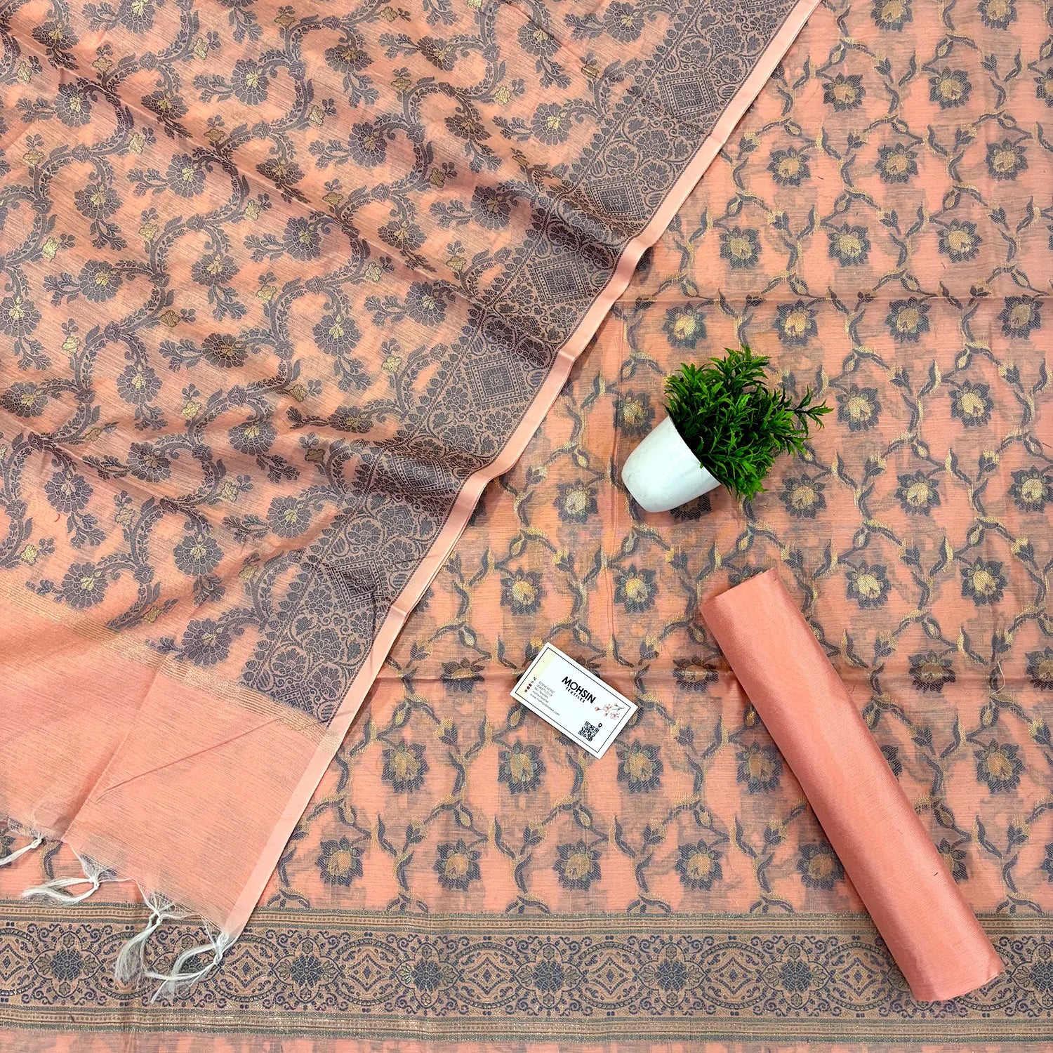 Peach Resham Banarasi Silk Suit
