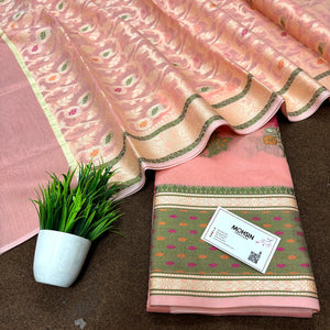 Peach Resham Banarasi Silk Suit