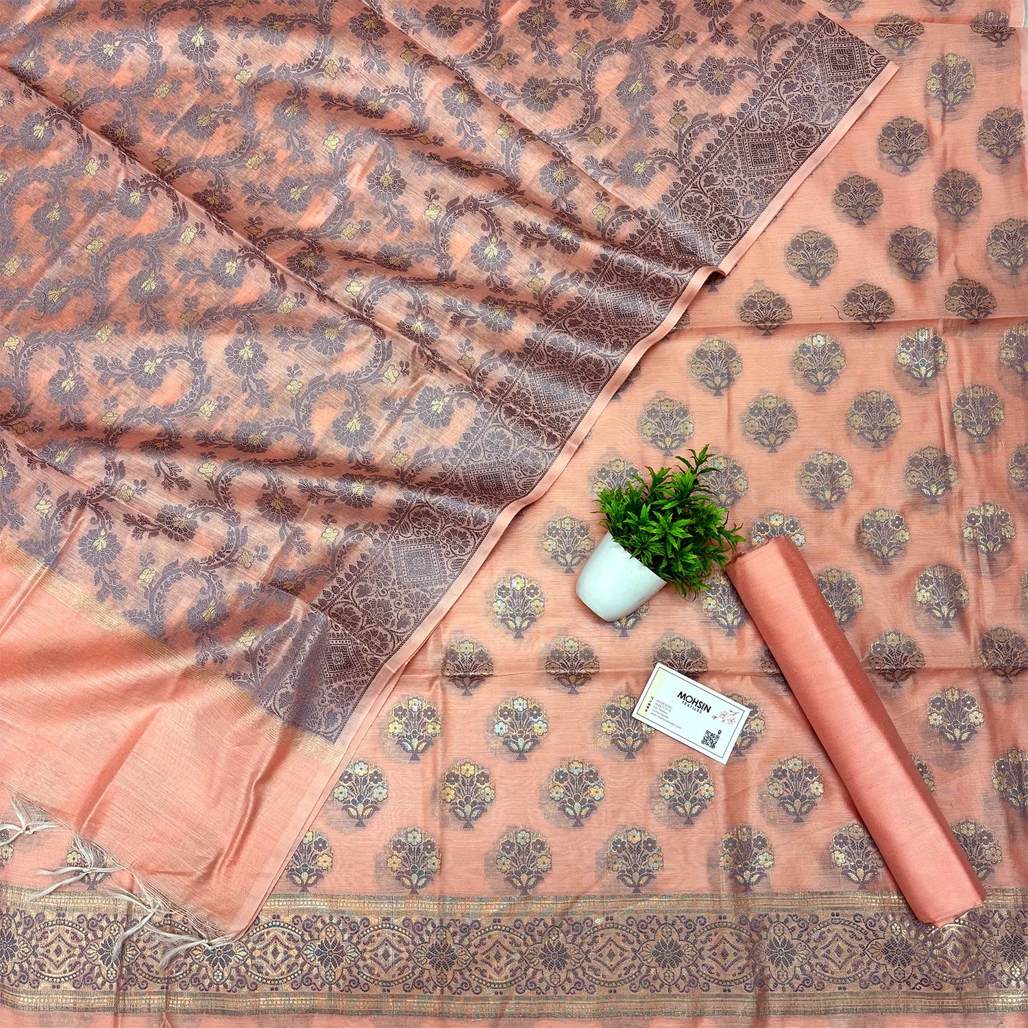 Peach Resham Banarasi Silk Suit