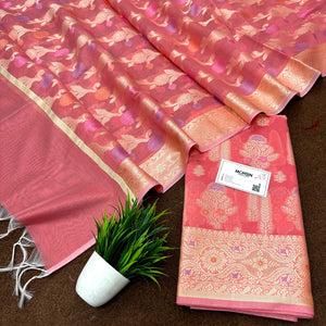 Peach Resham Banarasi Silk Suit