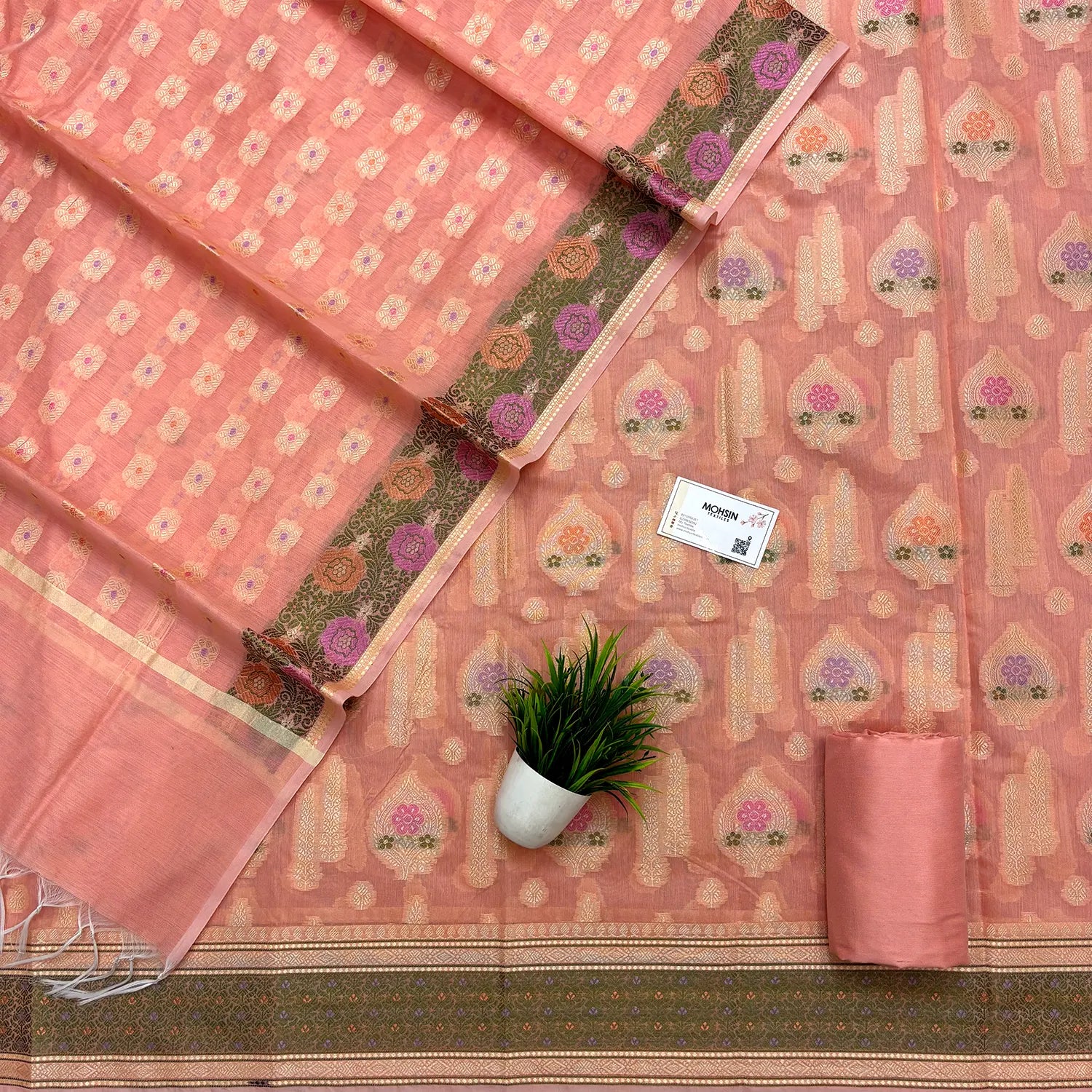 Peach Resham Banarasi Silk Suit