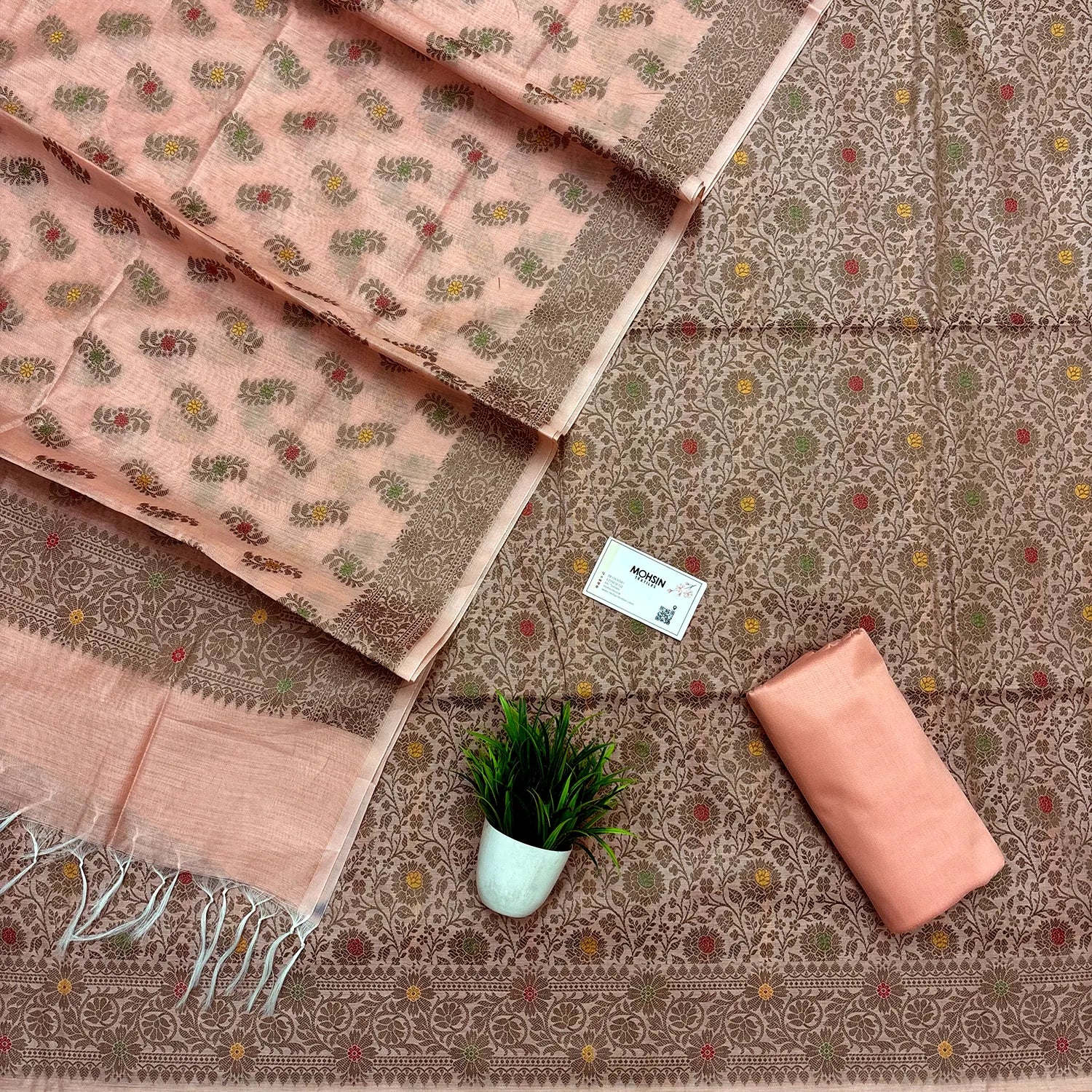 Peach Resham Banarasi Silk Suit