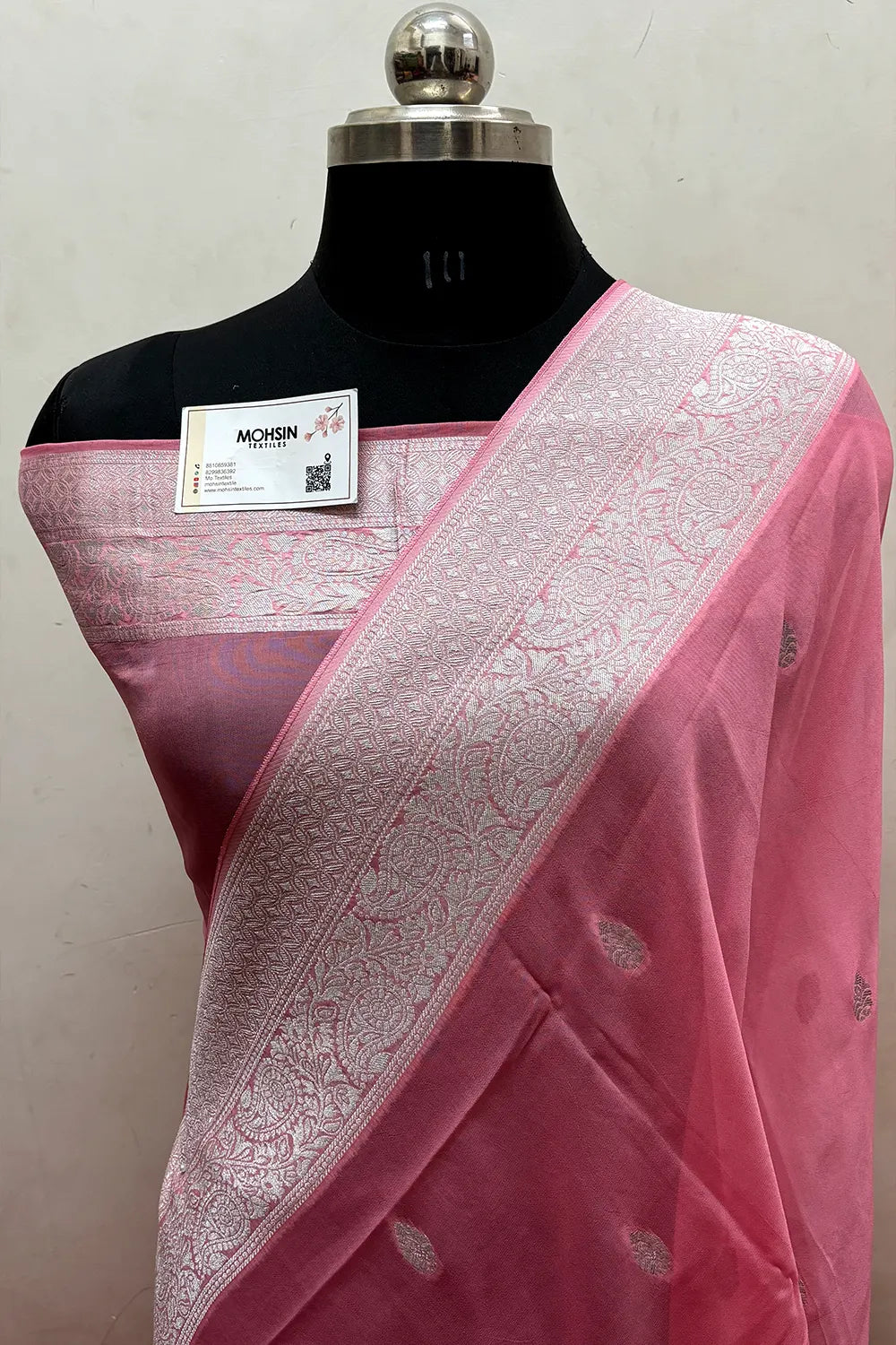 Peach Rupa Buti Pure Viscose Georgette Silk Banarasi Saree