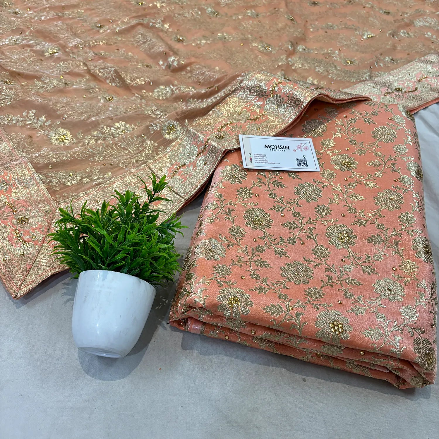 Peach Stone Work Kimkhab Silk Banarasi Gharara