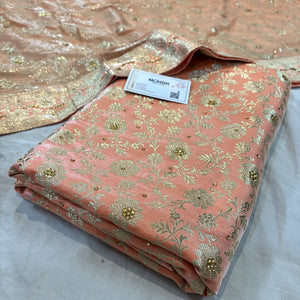 Peach Stone Work Kimkhab Silk Banarasi Gharara