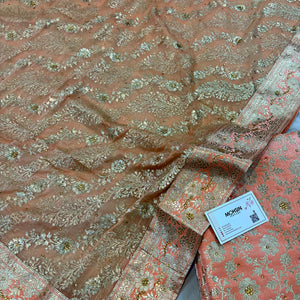 Peach Stone Work Kimkhab Silk Banarasi Gharara