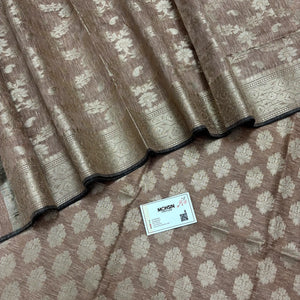Peach Tri Phool Linen Silk Banarasi Suit
