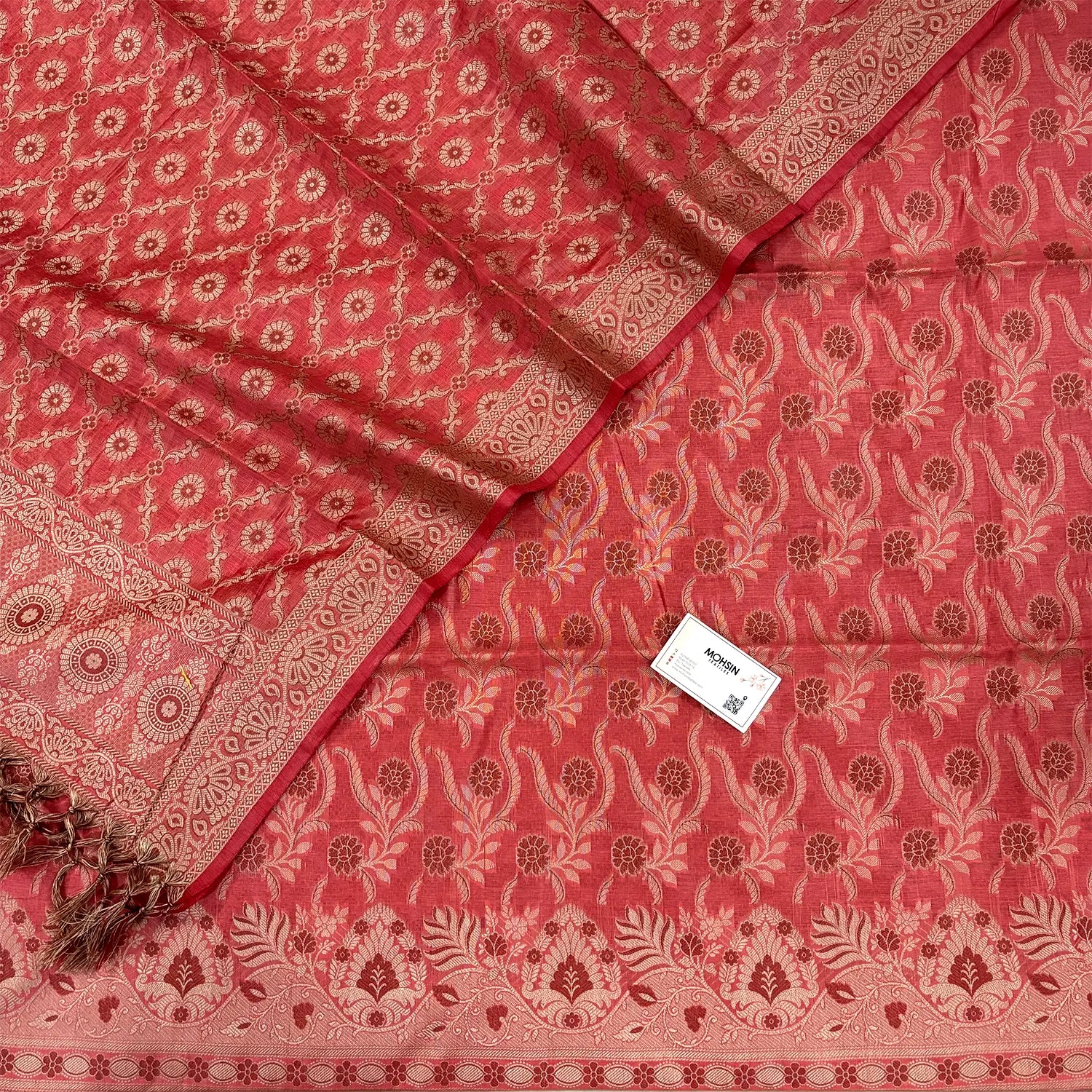 Peach Yoga Jaal Cotton Silk Banarasi Suit